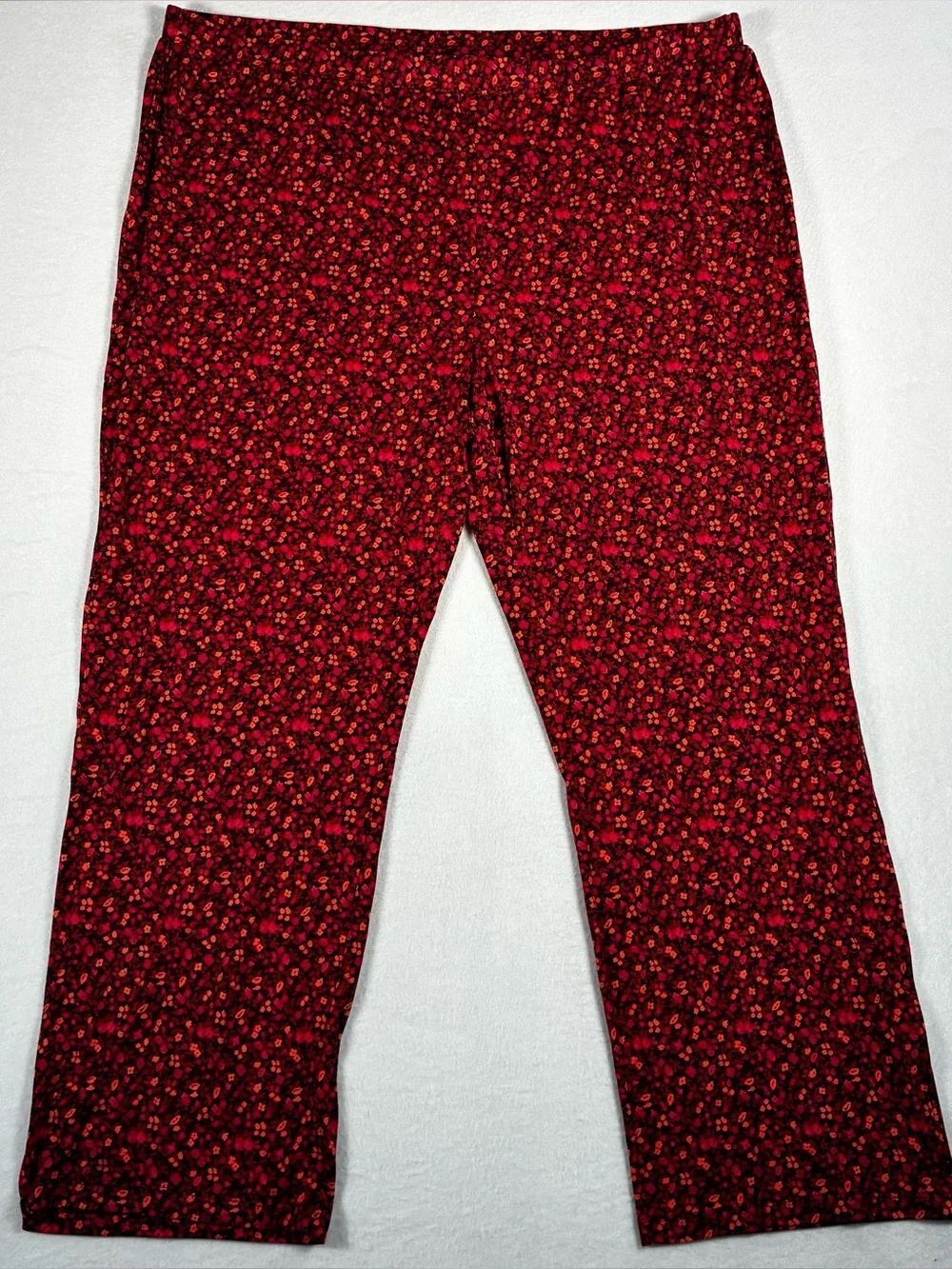 Isaac Mizrahi LIVE  Red Floral Print Stretch Lounge Pants NWOT size 2X